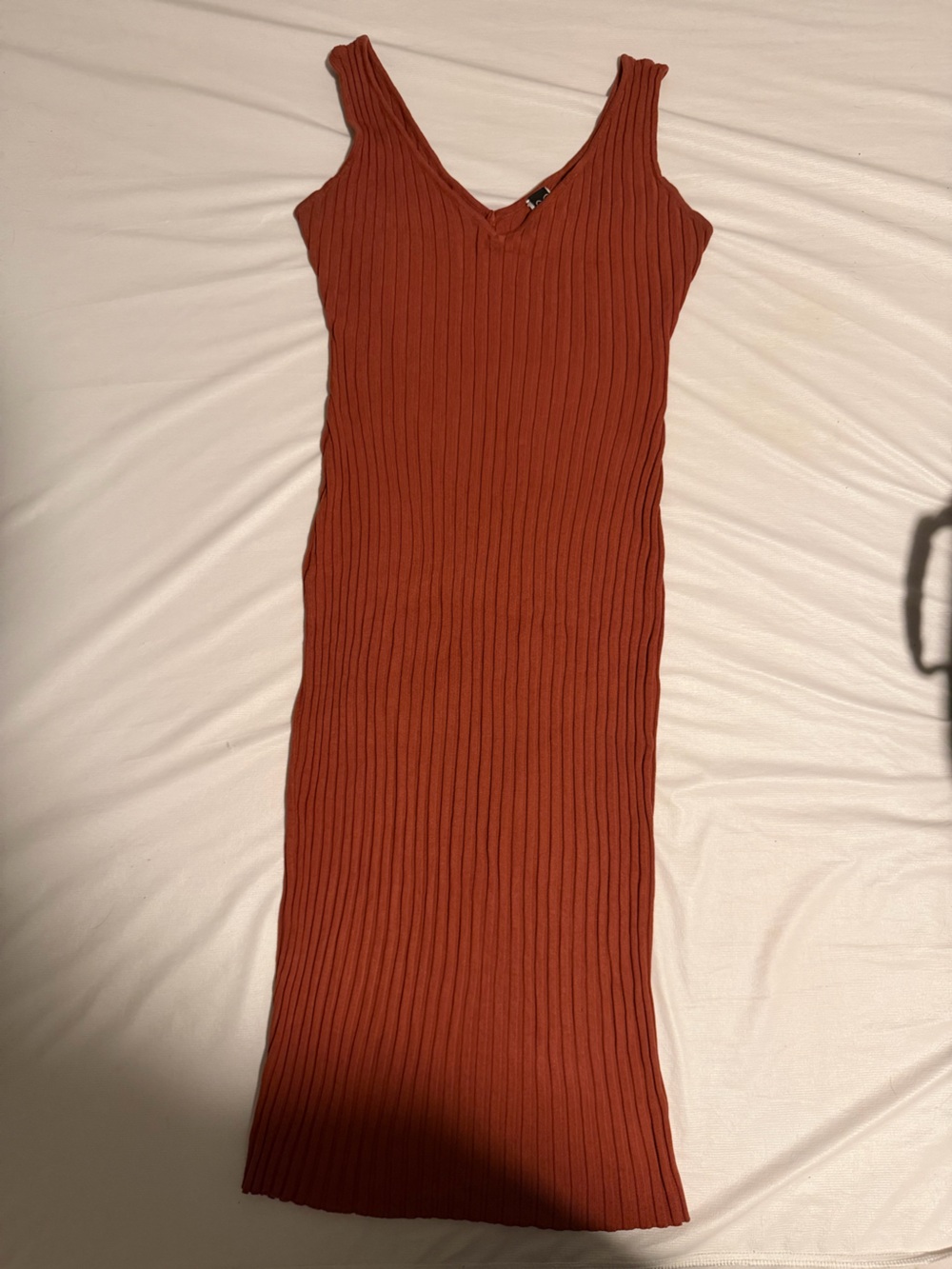 Windsor Ribbed Midi Dress in Rust Orange